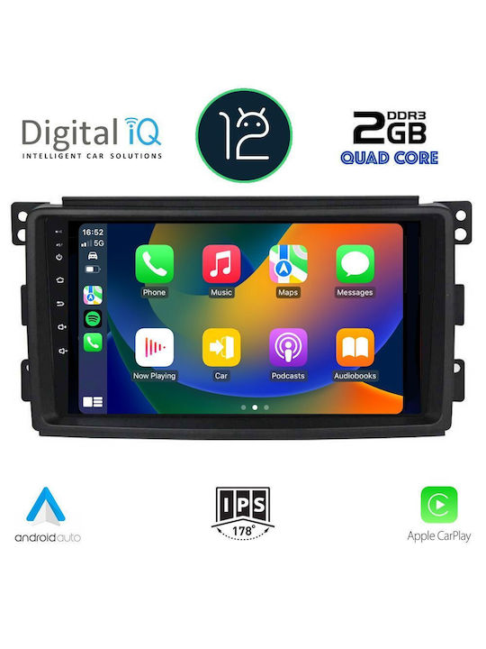 Digital IQ Car Audio System for Smart ForFour / ForTwo 2007-2010 (Bluetooth/USB/AUX/WiFi/GPS/Apple-Carplay/Android-Auto) with Touch Screen 9"