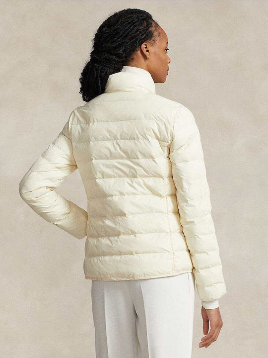 Women's Short Puffer Jacket Waterproof for Winter Beige