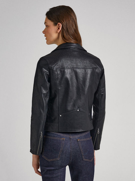 Pepe Jeans Women's Short Biker Jacket for Spring or Autumn Black PL402232-999