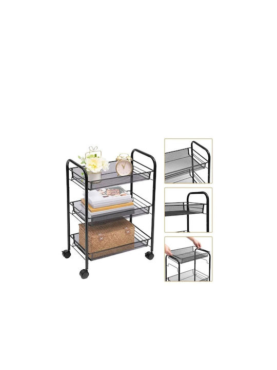 Aria Trade Kitchen Trolley Inox in Black Color 3 Slots 44x26x64cm