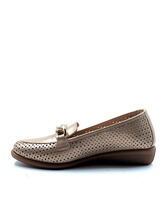 Leder Damen Mokassins in Gold Farbe
