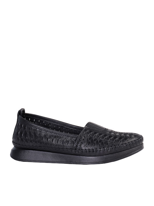 Leather Women's Moccasins in Black Color