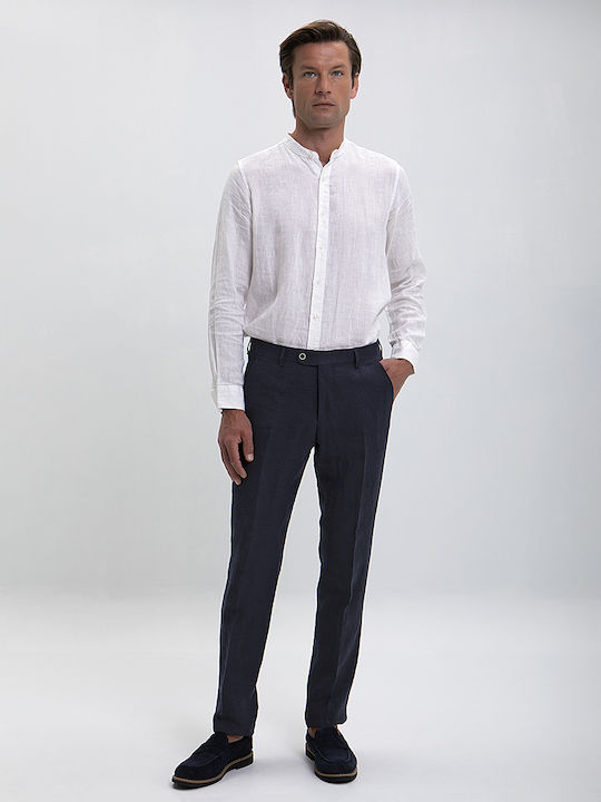 Slim Fit Linen Trousers in Blue Vardas Blue