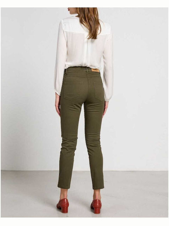 Passager Damen Hoch tailliert Stoff Hose in Enger Passform Khaki