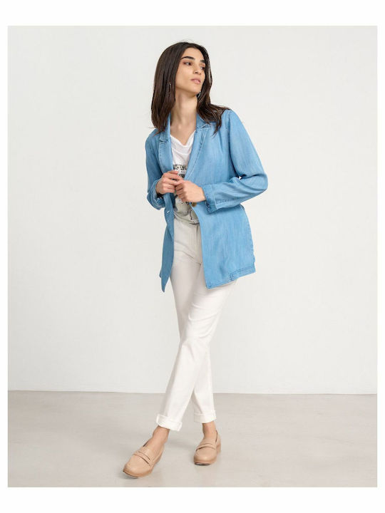 Passager Women's Long Jean Jacket for Spring or Autumn Blue