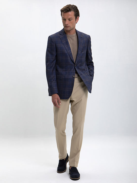 Modern Fit Suit Jacket in Blue Check Vardas Blue Check