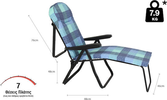 Escape Lounger-Armchair Beach with Recline 7 Slots Blue 105cm