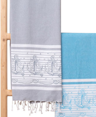 Viopros Beach Towel Pareo Gray with Fringes 170x90cm.