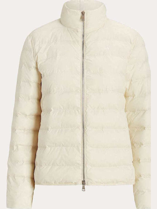Women's Short Puffer Jacket Waterproof for Winter Beige