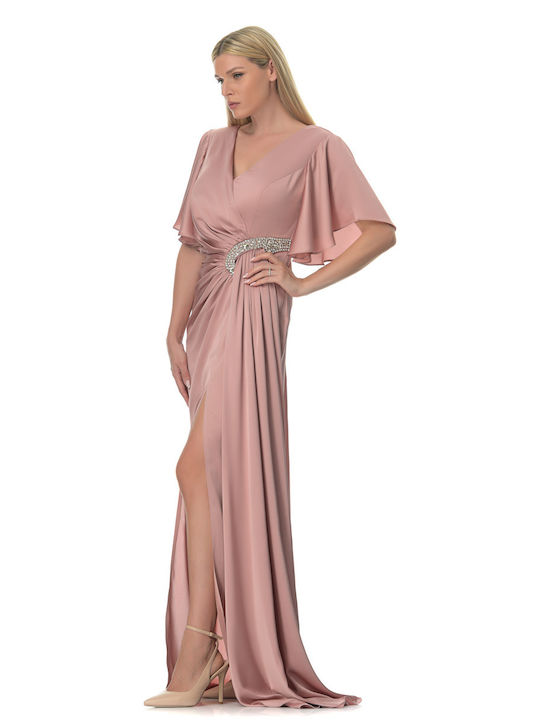 Farmaki Summer Maxi Dress Satin Pink