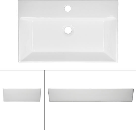 ECD Germany Wall Mounted Countertop Sink Ceramic 60.5x36.5x13cm White