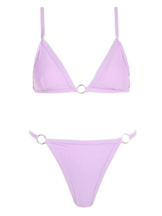 Luigi Padded Bikini Set Triangle Top & Brazil Bottom with Adjustable Straps Lilac