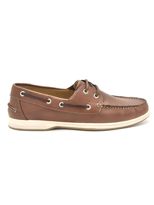 Freemood Men's Leather Boat Shoes Tabac Brown Μ012-100