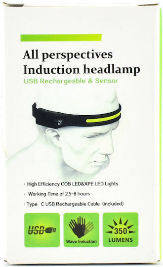 Rechargeable Headlamp LED IPX4 with Maximum Brightness 350lm Black