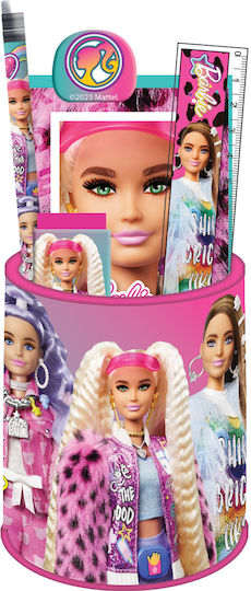 Gim Barbie Set de Papetărie pentru Copii cu Creion, Așcutitoare, Radieră, Caiet de Notițe, Riglă și Cutie pentru Creioane