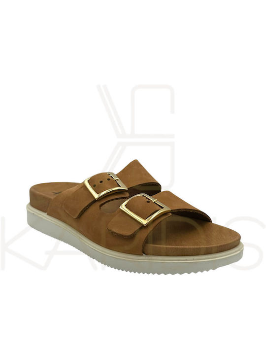 Imac Leather Women's Flat Sandals Anatomic in Tabac Brown Color