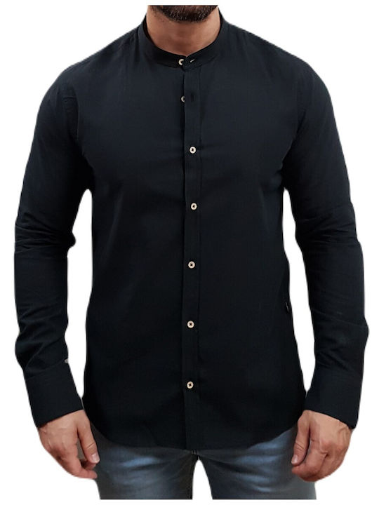 Dash&Dot Men's Shirt Long Sleeve Linen Black