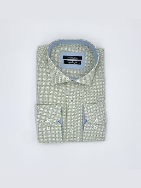 Dash&Dot Men's Shirt Long Sleeve Polka Dot Green