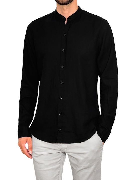 3Guys Men's Shirt Long Sleeve Linen Black