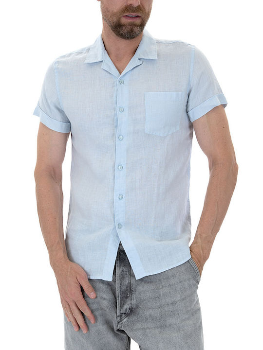 Dstrezzed Men's Shirt Short Sleeve Linen Light Blue