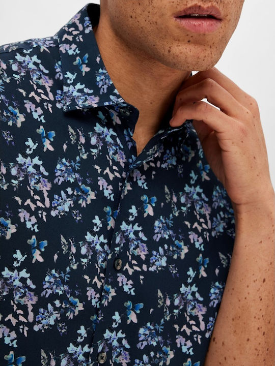 Κοντομάνικο Πουκάμισο σε Κανονική Γραμμή Floral Navy Μπλε