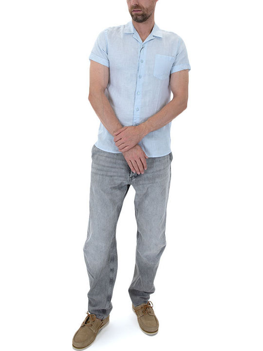 Short-sleeved Linen Shirt Light Blue