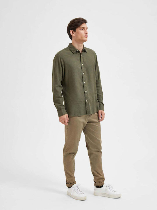 Selected Men's Shirt Long Sleeve Khaki