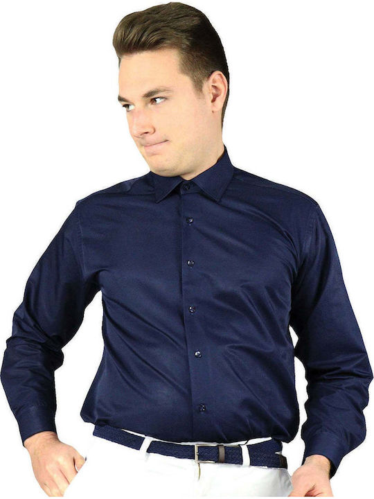 Long-sleeved Cotton Shirt Navy Blue