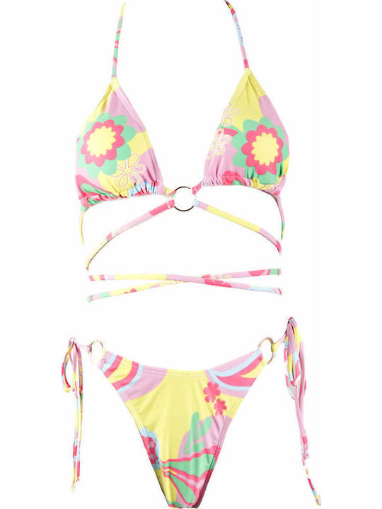 Set Bikini Τριγωνάκι & Brazil Floral Κίτρινο
