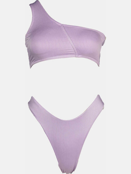 Gigi Set Bikini Με Έναν Ώμο Ψηλόμεσο Λιλά