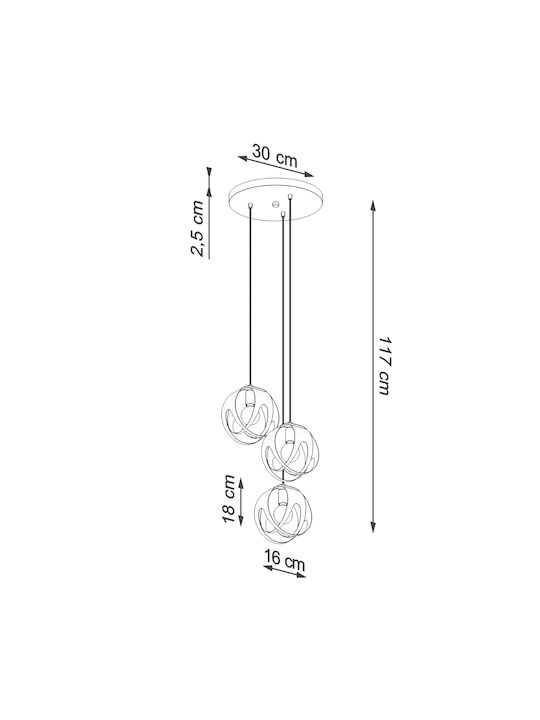 Sollux Tulos Pendant Light Three-Light Ball for Socket E27 Black