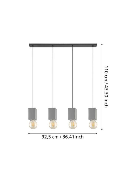 Eglo Prestwick Hängend Kronleuchter Schiene für 4 Lampen E27 Schwarz