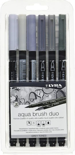 Lyra Aqua Brush Duo Design Markers 4mm Gray 6pcs