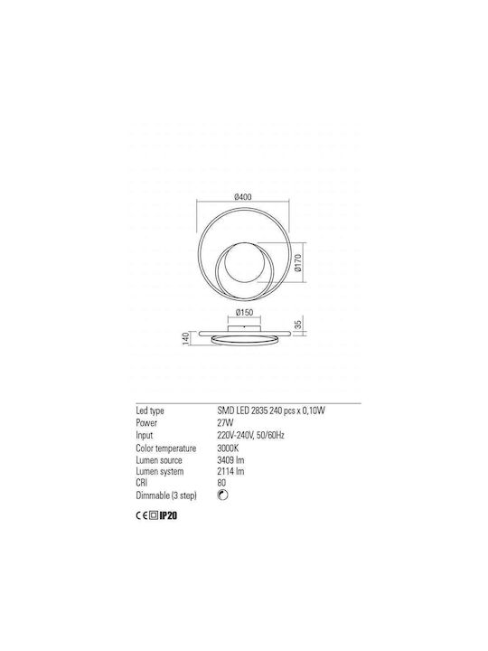 Redo Group Torsion Modern Metal Ceiling Light with Integrated LED 40pcs White