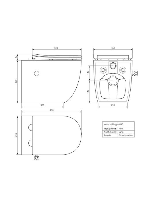 ECD Germany Λεκάνη Κρεμαστή με Κάλυμμα Duroplast και Μπιντέ Λευκή