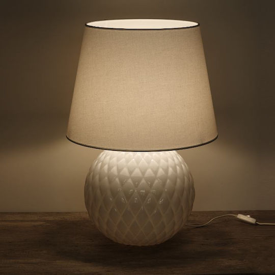 TK Lighting Santana Стъклена Настолна лампа за Цокъл E27 с Бежов Абажур и Основа