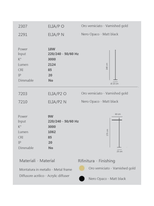 Sikrea Elia/P N LED Floor Lamp H150xW20cm. with Warm White Light Black