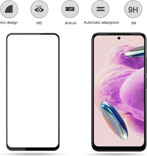 Amorus 0.33mm Vollkleber Vollflächig gehärtetes Glas Schwarz (Redmi Note 12S)