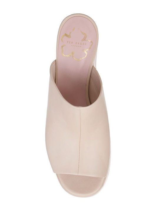 Deltino Leder Mules mit Chunky Hoch Absatz in Beige Farbe