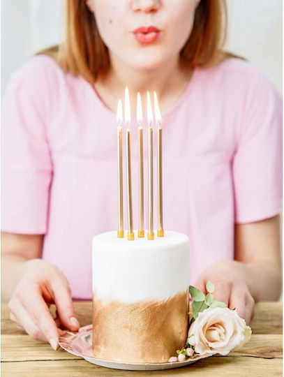 PartyDeco Κεράκι Γενεθλίων Απλό σε Χρυσό Χρώμα 12τμχ SCD-1-019ME