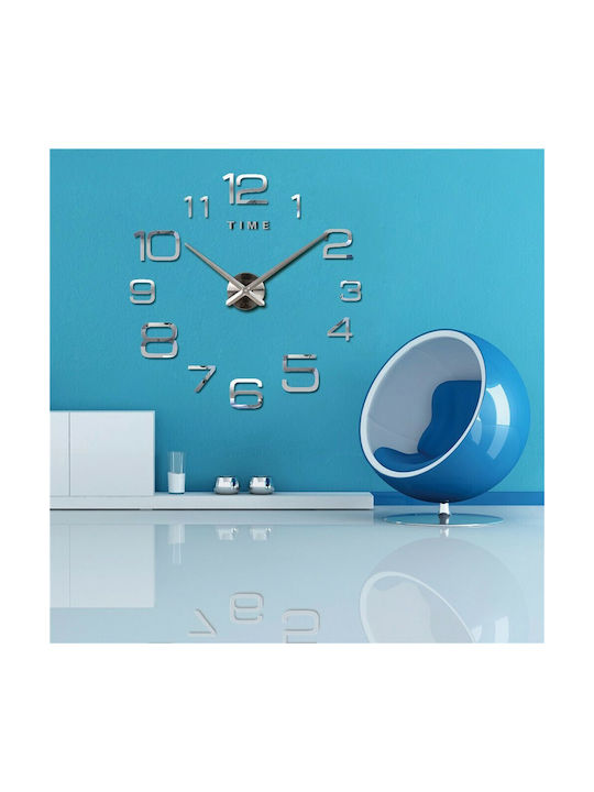 3D Wall Clock Sticker Plastic Silver Ø100cm