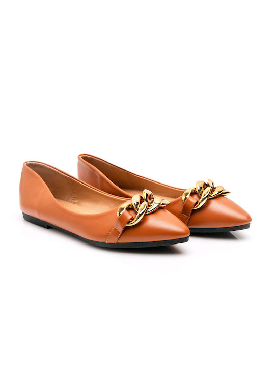 Malesa Synthetic Leather Pointy Ballerinas Tabac Brown