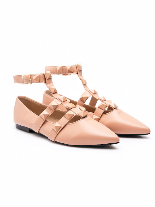 Malesa Damen Ballerinas Spitz zulaufend in Beige Farbe