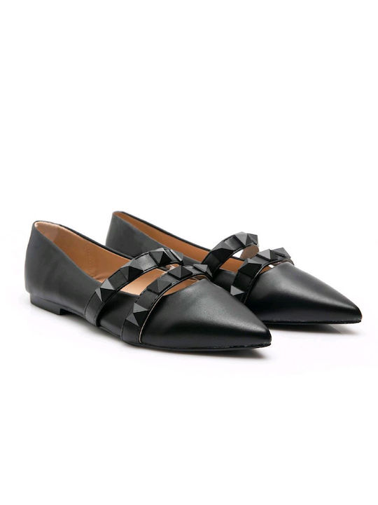 Malesa Synthetic Leather Pointy Ballerinas Black