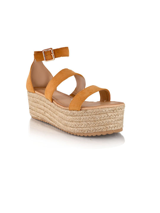 Malesa Women's Ankle Strap Platforms Beige