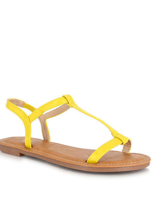 Malesa Women's Flat Sandals with Strap in Yellow Color