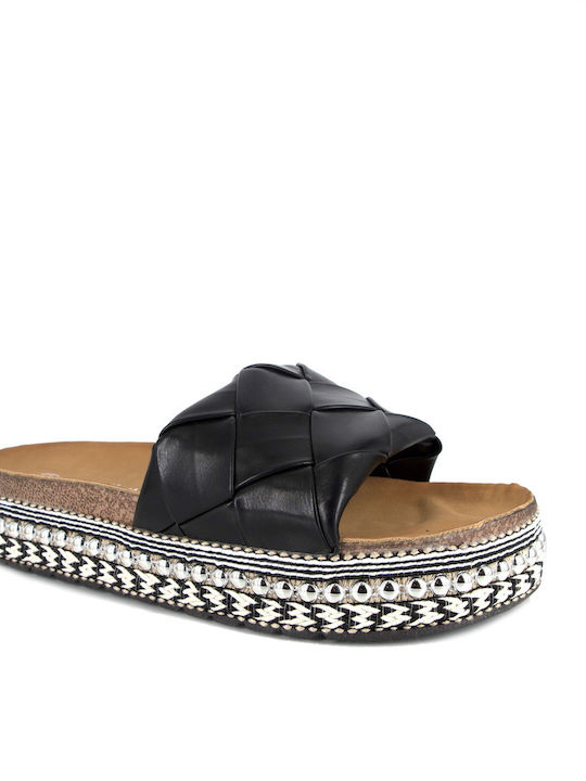 Malesa Women's Flat Sandals Flatforms in Black Color