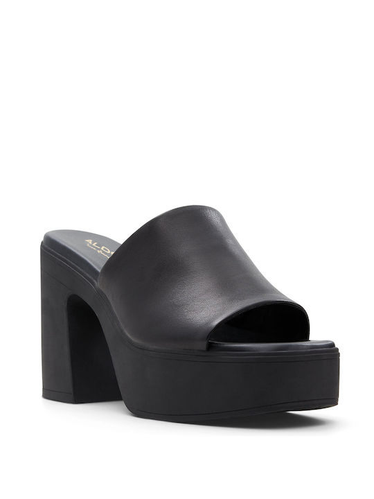 Aldo Chunky Heel Leather Mules Black