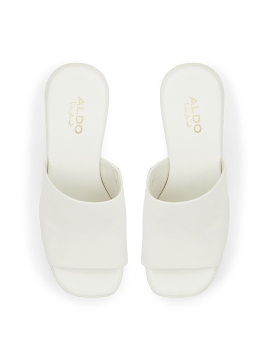 Leather Mules with Chunky High Heel in White Color 00068727