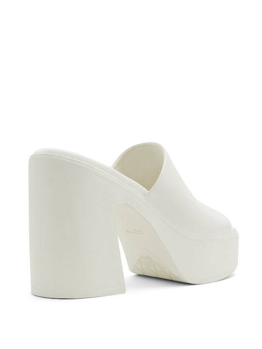 Leather Mules with Chunky High Heel in White Color 00068727
